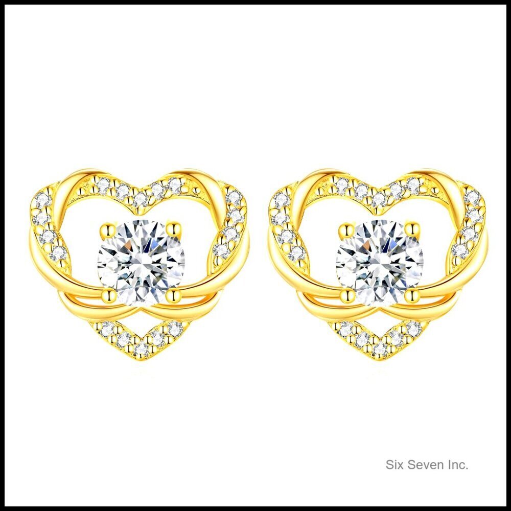 Moissanite Heart Stud Earrings 925 Sterling Silver Gold Plated Fine Jewelry